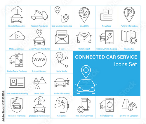 Connected Car service Icons set