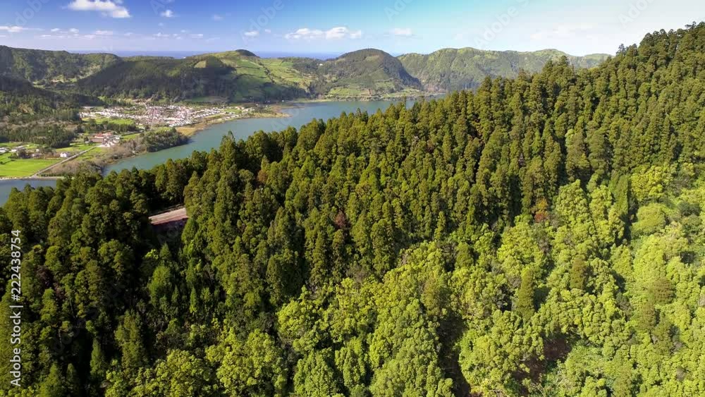 Lagoa das Sete Cidades - lakes and town on Sao Miguel Island, Azores. 4K, UHD Lagoa das Sete Cidades - lakes and town on Sao Miguel Island, Azores. 4K, UHD