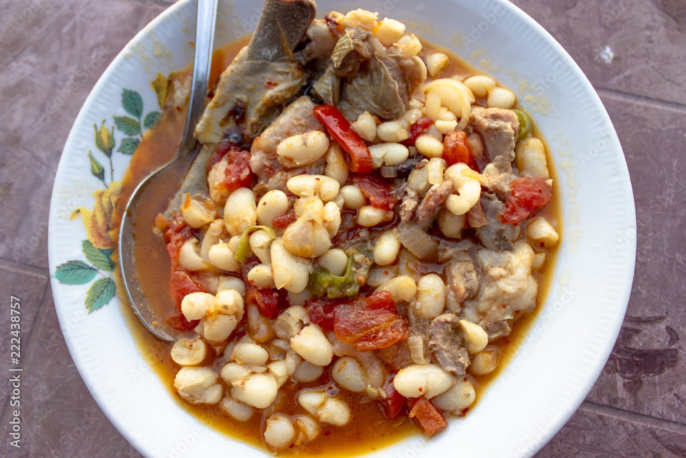 Close-up top shoot of traditional Turkish dried beans dinner