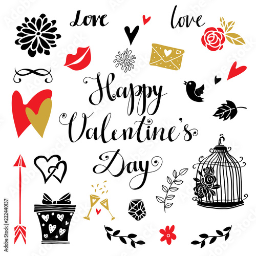 Holiday Valentines day icons, text