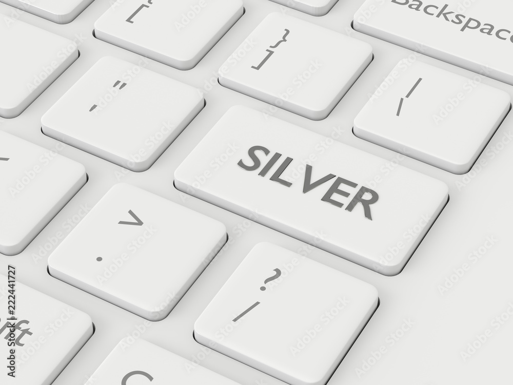 3d render of computer keyboard with SILVER button 3d render of computer keyboard with SILVER button
