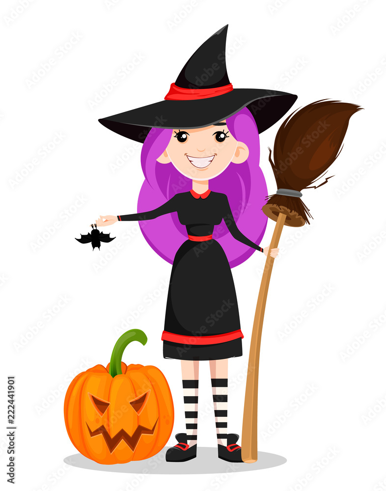 Happy Halloween. Cute young witch