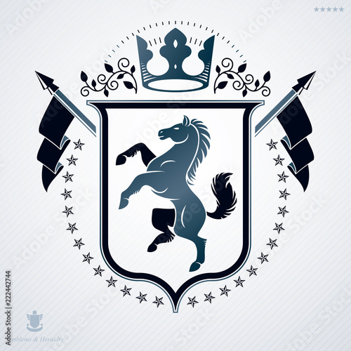 Vector heraldic coat of arms decorated in vintage award design.