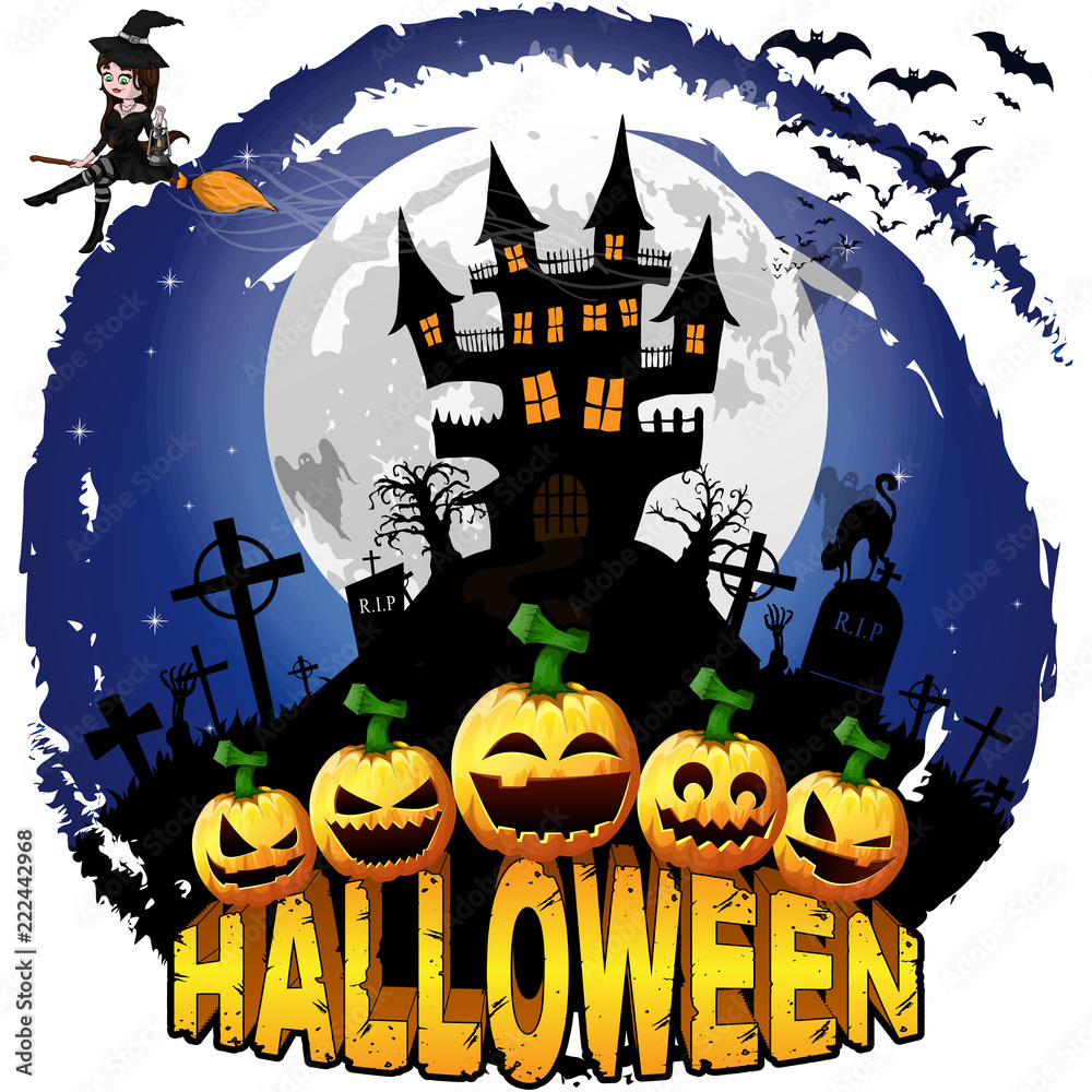Halloween Design template with castle. Vector illustration.