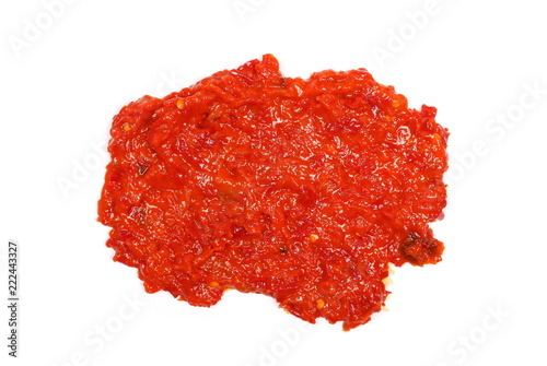 Slika na platnu Roasted red pepper and eggplant dish, salad isolated on white background, top vi