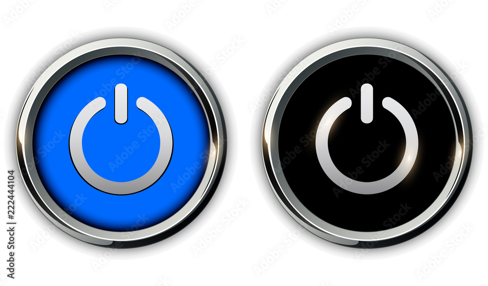 Power buttons icons, 3d vector metallic Power buttons icons, 3d vector metallic