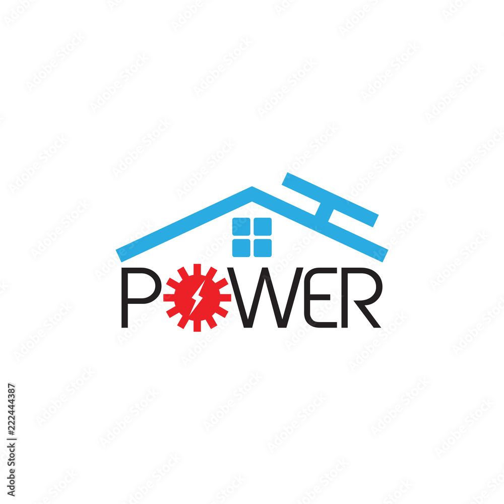Building with solar cell electric logo