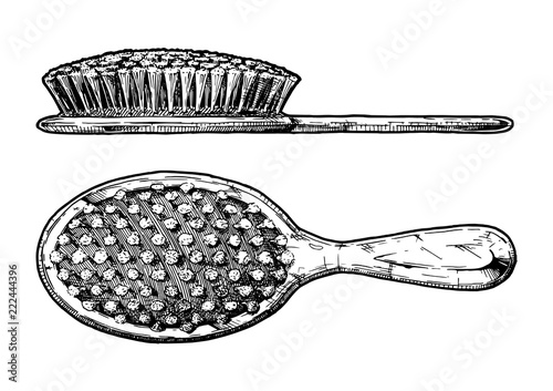 Hair brush. Side view and front view.