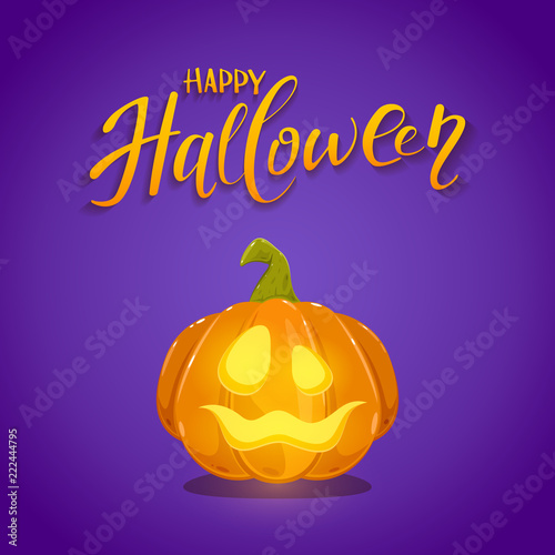Happy Halloween and Pumpkin on Purple Background