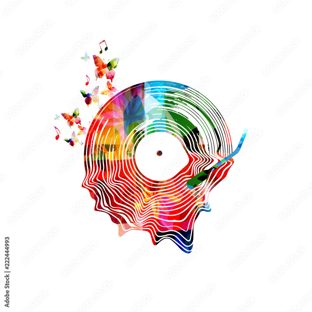 with colorful vinyl record isolated vector illustration. Artistic music festival poster, live concert, creative design with lp record Stock Vector Adobe Stock