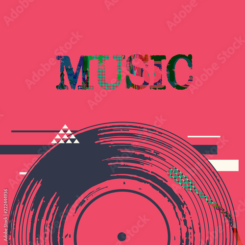Music background with vinyl record vector illustration. Artistic music festival poster, live concert, creative design with lp record