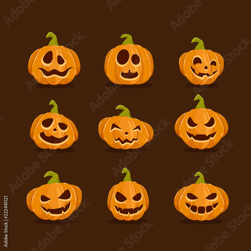 Set of Pumpkins for Halloween on dark background