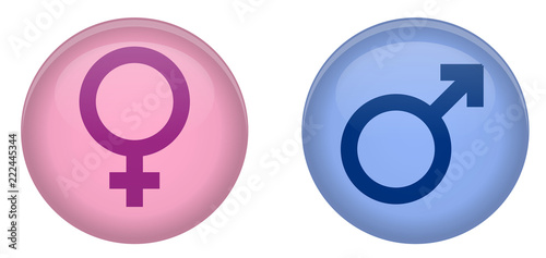 Simple male and female sign 3d circle button. Pink and blue version.