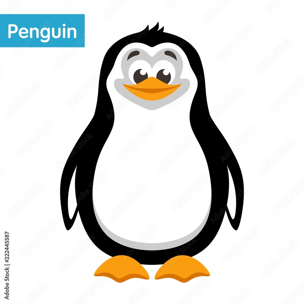 Сute penguin on a white background. Cartoon colorful character for children. Isolated object. Flat style. Vector illustration.