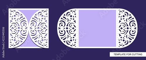 Silhouette of greeting card. Template for laser cutting, die or paper cut. Can used for wedding invitation, valentines day or birthday. Save the date holder.  Lace ornament. Vector illustration.