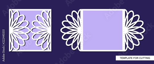 Silhouette of greeting card. Template for laser cutting  die or paper cut. Can used for wedding invitation  valentines day or birthday. Save the date holder.  Lace ornament. Vector illustration.