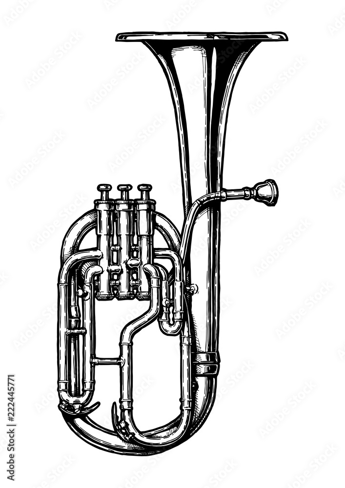 Fototapeta premium Vintage illustration of Tenor horn