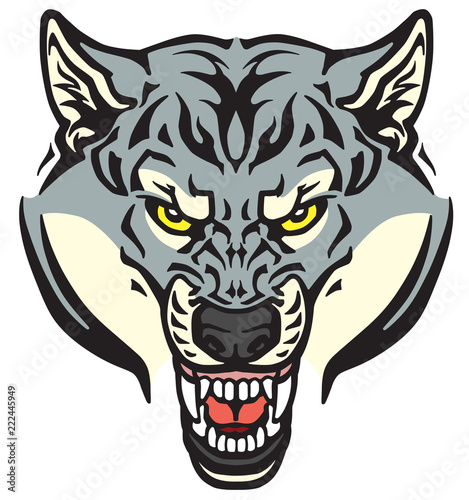 angry wolf head . Tattoo style vector illustration