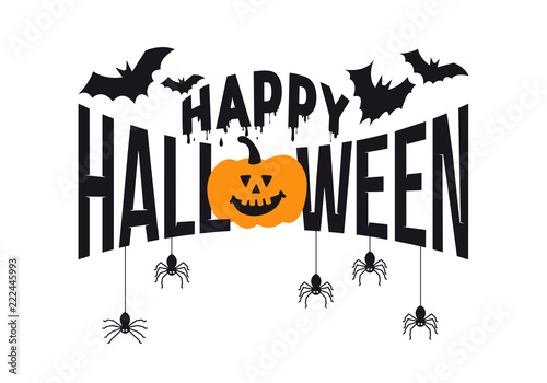 Happy halloween text design banner. Vector illustration. Isolated on white background.