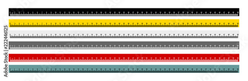 Set of measure tape ruler metric measurement. Metric ruler. 50 centimeters metric ruler with black, yellow, gray, red and gray blue color. Vector illustration. Isolated on white background.