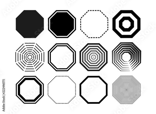 Set of octagon icon pack. Geometry octagonal black eight sided polygon octagon line. Vector illustration. Isolated on white background.