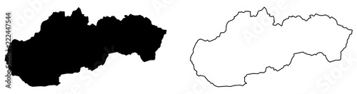 Simplified map of Slovakia outline, with slightly bent flag under it.