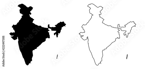 Simple (only sharp corners) map of India (including Andaman and Nicobar) vector drawing. Filled and outline version.