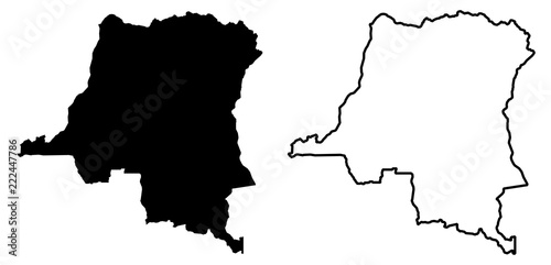 Simple (only sharp corners) map - Democratic Republic of the Congo vector drawing. Mercator projection. Filled and outline version. photo