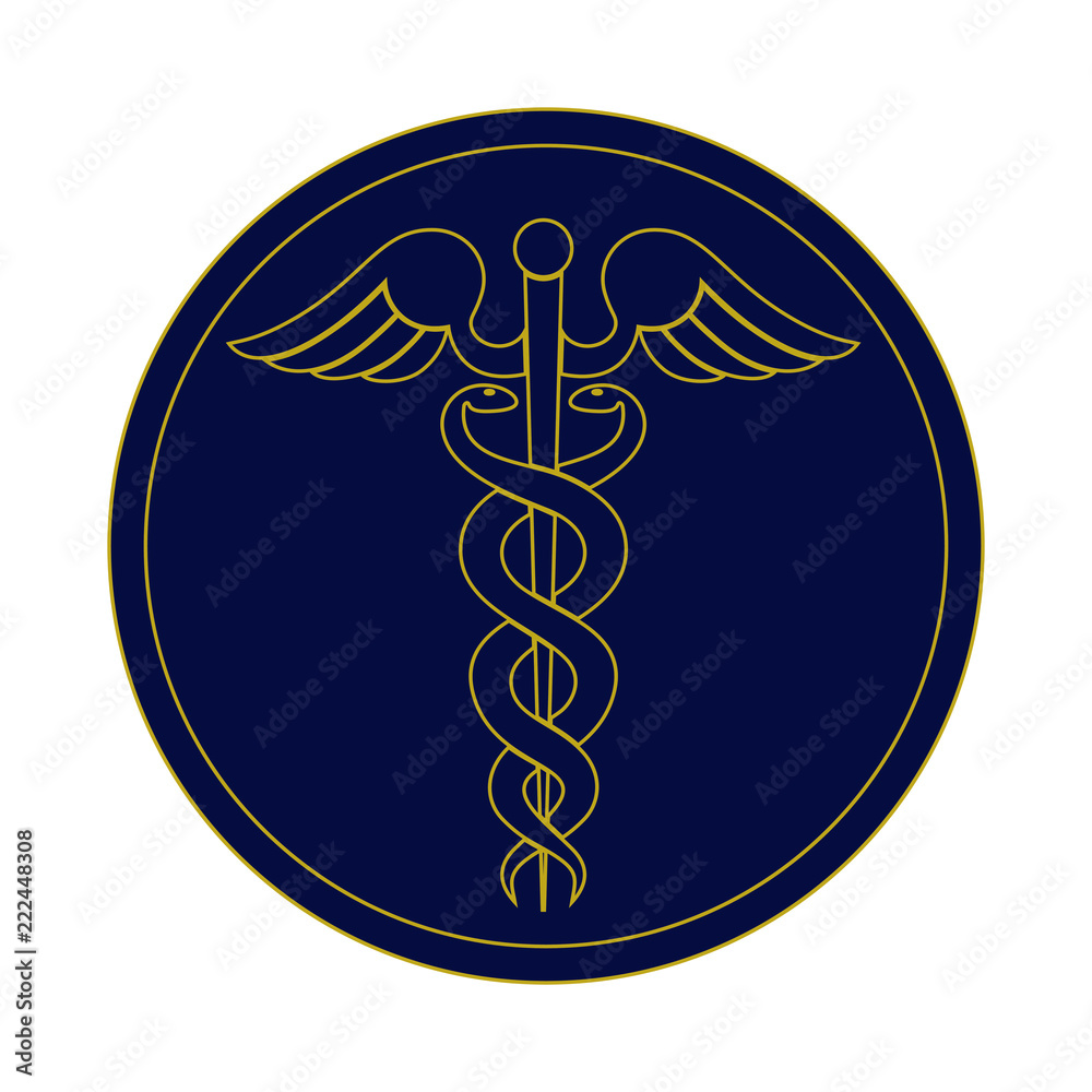 Modern sign of the caduceus. Symbol of medicine. The wand of Hermes with wings and two crossed snakes. Icon isolated on a white background. Vector illustration Modern sign of the caduceus. Symbol of medicine. The wand of Hermes with wings and two crossed snakes. Icon isolated on a white background. Vector illustration