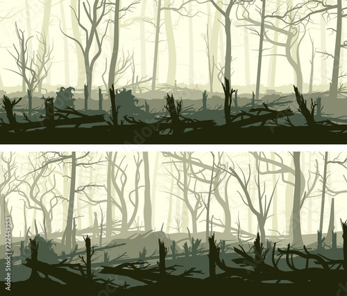 Set of horizontal banners with silhouettes of windbreak forest.