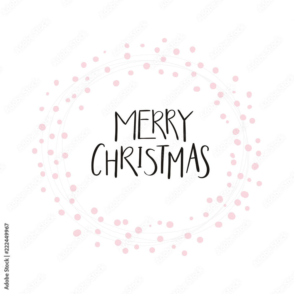 Hand written calligraphic lettering quote Merry Christmas in a wreath of lights. Isolated objects on white background. Hand drawn vector illustration. Design concept, element for card, invite.