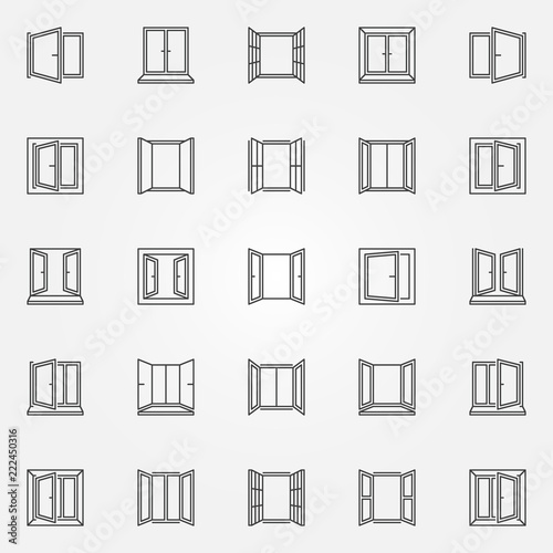 Window outline icons set. Vector open windows symbols