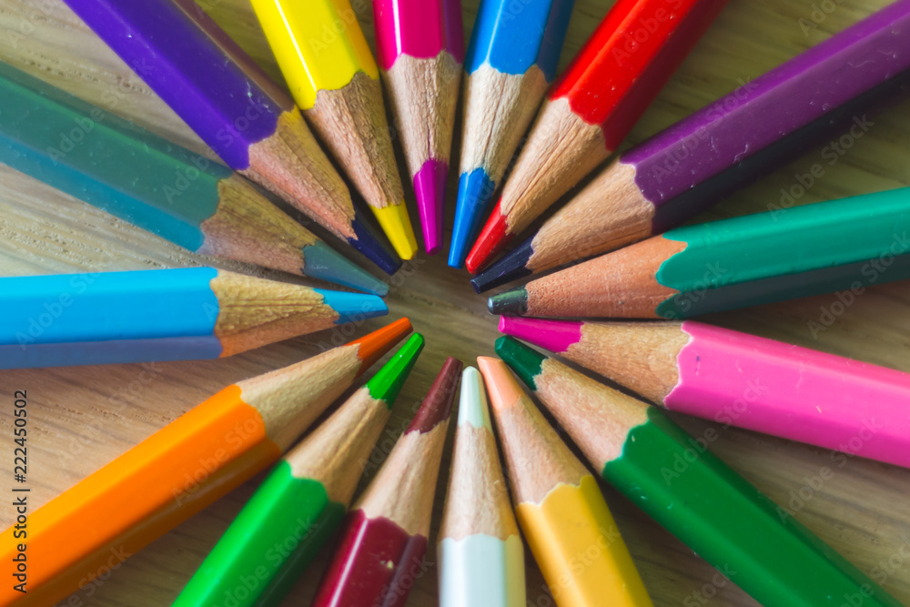 Group of colored pencils making a circle Group of colored pencils making a circle