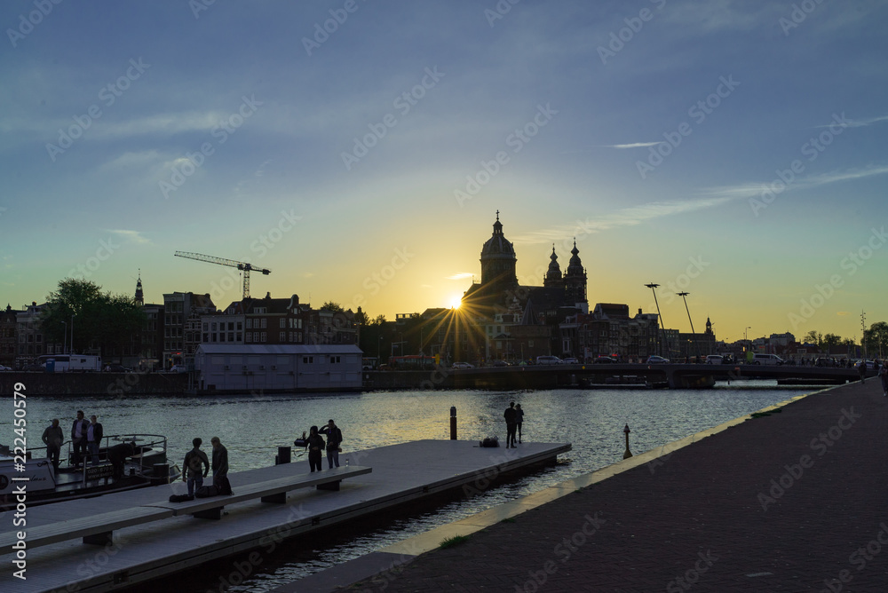 アムステルダムの夕焼の風景