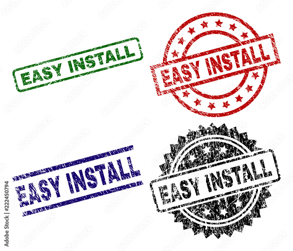 EASY INSTALL seal prints with distress style. Black, green,red,blue vector rubber prints of EASY INSTALL text with grunge style. Rubber seals with round, rectangle, medal shapes. EASY INSTALL seal prints with distress style. Black, green,red,blue vector rubber prints of EASY INSTALL text with grunge style. Rubber seals with round, rectangle, medal shapes.