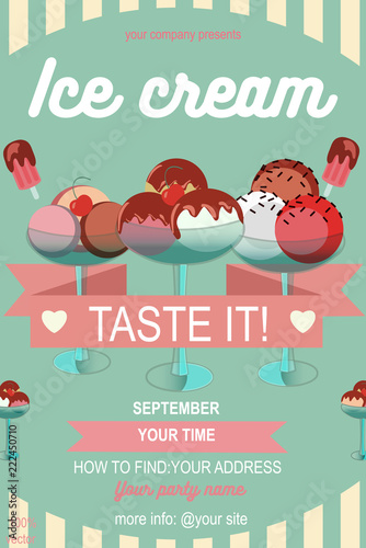 Website template design elements, candy shop template with vase, ice cream and banner. Vector illustration EPS 10. Candy shop background design. Ice cream background design template.