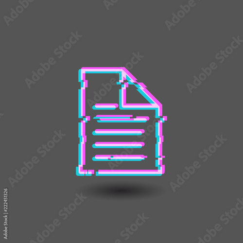 Corrupted file error document glitch vector icon isolated on dark gray background