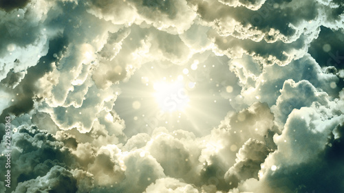 Photo Worship and Prayer based cinematic clouds and light rays background useful for divine, spiritual, fantasy concepts