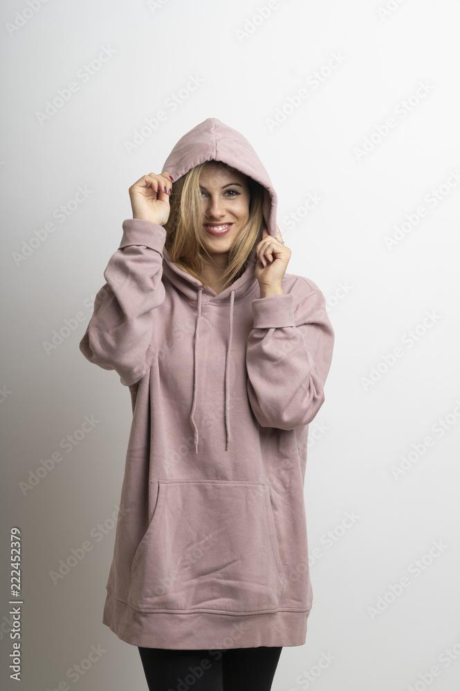 Casual woman in pink sweatshirt Casual woman in pink sweatshirt