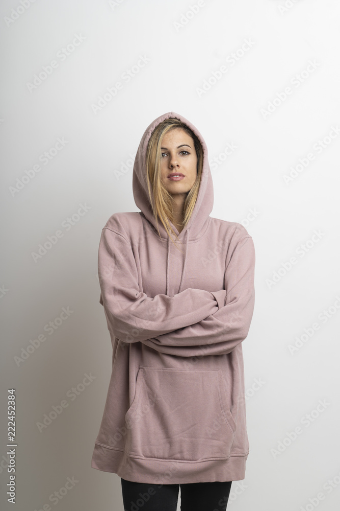 Casual woman in pink sweatshirt Casual woman in pink sweatshirt