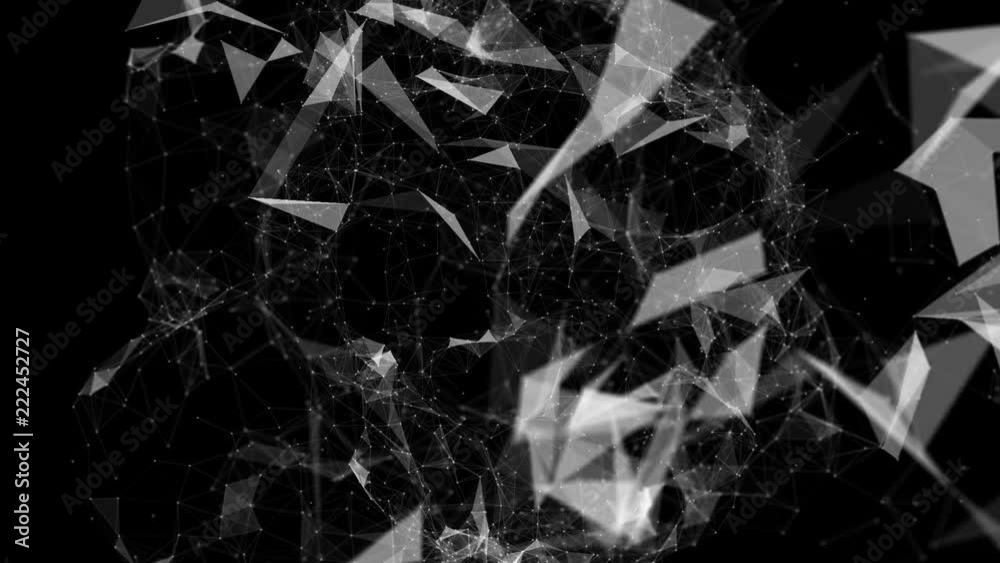 white connecting particles move slowly on a black background. abstract background. 3d rendering depth of field and blur