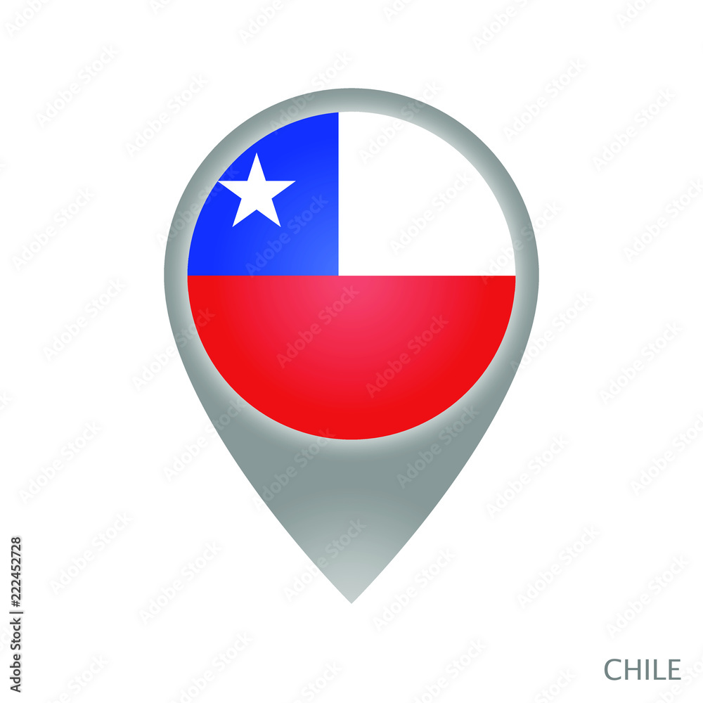 Fototapeta premium Map pointer with flag of Chile. Gray abstract map icon. Vector Illustration.