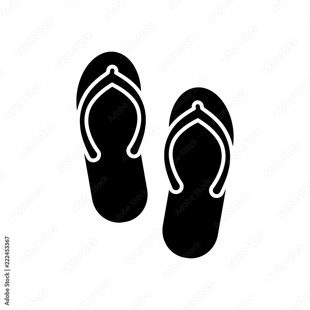 Beach slippers. Flip flops icon. Black on white background Beach slippers. Flip flops icon. Black on white background