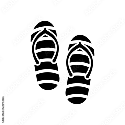 Beach striped slippers. Flip flops icon. Black on white background