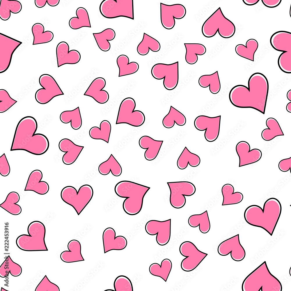 Seamless pattern. Pink Hearts on White Background Seamless pattern. Pink Hearts on White Background