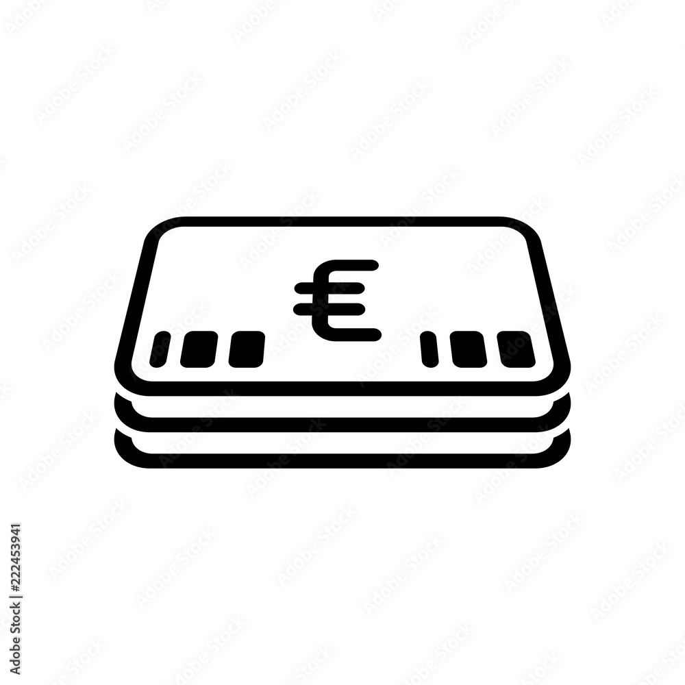 Pack of euro money or vouchers. Business icon. Black on white background Pack of euro money or vouchers. Business icon. Black on white background
