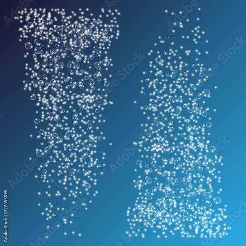 Water bubbles on blue background - fizzing air bubble stream template
