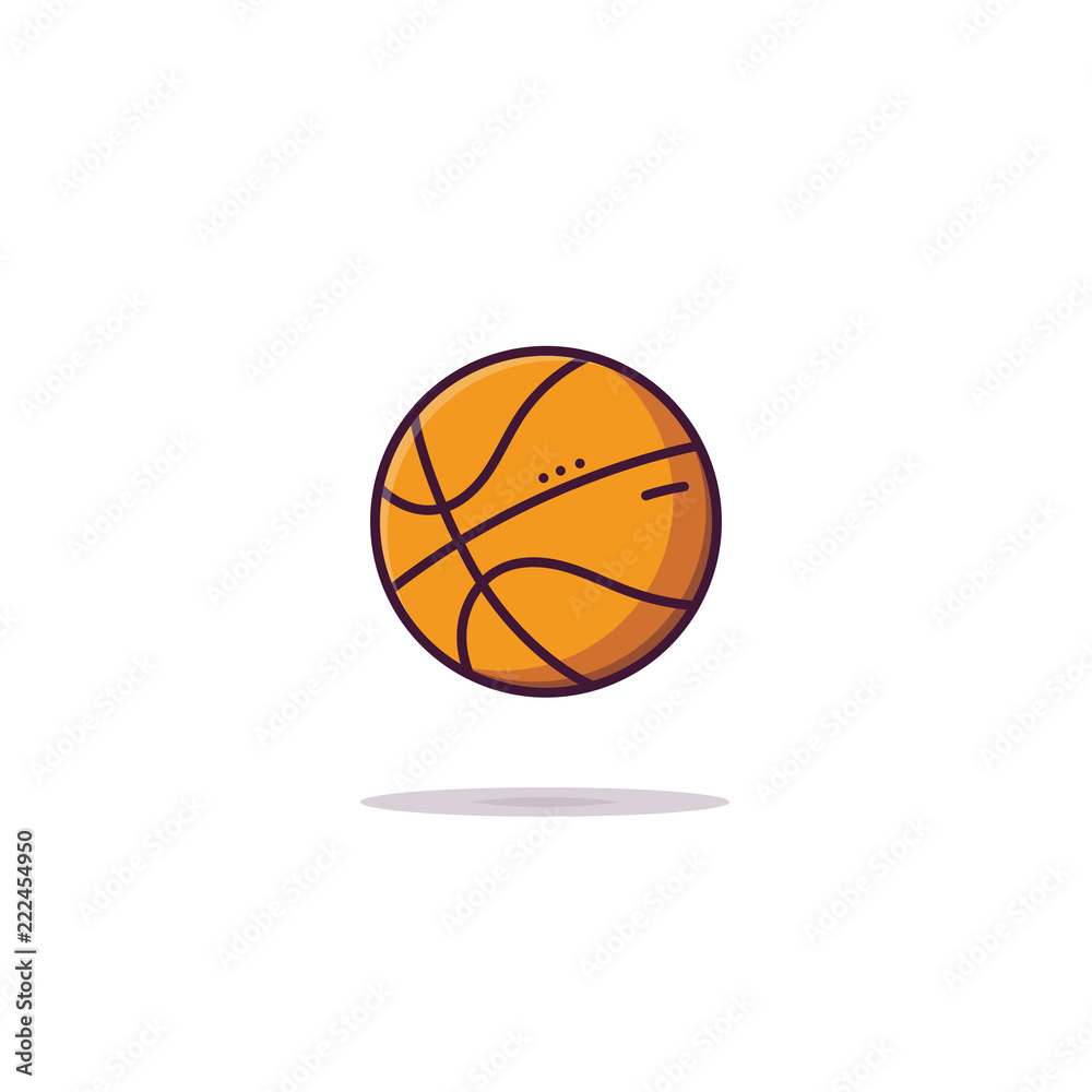 Yellow basketball ball symbol. Line style illustration. Ball with black lines and shadows. Sport event emblem.