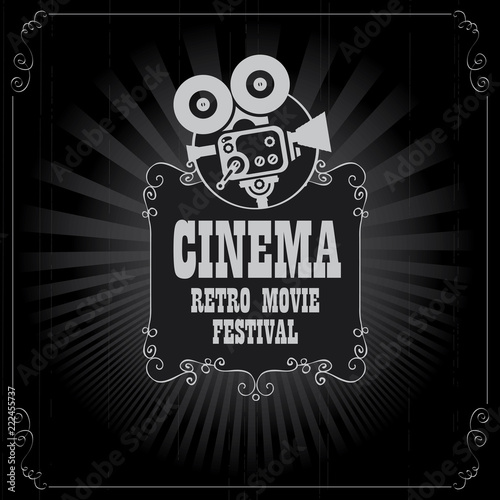 Vector cinema movie festival poster with old fashioned movie camera in retro style. Can be used for banner, poster, web page, background