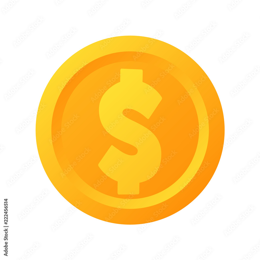 Flat gold dollar coin icon illustration isolated Flat gold dollar coin icon illustration isolated